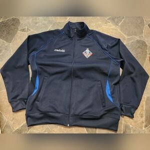 Blue Varsity Jacket with Full-Length Zipper and Standing Collar